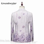 G&N Series Men Suits Blazer Beautiful Lilac Purple Floral Pattern Tuxedos 3 Pieces - Image 3