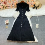 YuooMuoo Brand Fashion Elegant Patchwork Knitted Long Dress Shirt Sweater Dress - Image 4