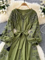 Bohemian Retro Ethnic Style Dress Women's New Spring Autumn Embroidered Lace Up - Image 2