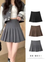 Pleated Mini Skirt with Shorts Women's High Waist A-Line Skater Skort
