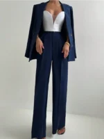 Women's Elegant Casual Blazer Jacket And Straight-Leg Pants Suit Set - Image 2