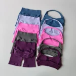 Sexy Halter Neck Beautiful Back High Waist Peach Sports Bras Shorts Suit Sets