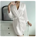 Women's Short Kimono Robe Silky Satin Sleepwear Soft Nightgown - Image 6