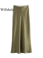 Willshela 2024 Black Satin Skirt Woman High Waist Elegant Long Skirts For Women - Image 6