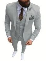 New Men's Suits 3 Pieces Groom Bestman Slim Fit Wedding Prom Party Tuxedo Suit (Blazer+Pants+Vest) - Image 3