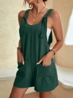 Women Summer Casual Short Rompers Elegant Solid Sleeveless Tie Knot Strap Jumpsuits - Image 4