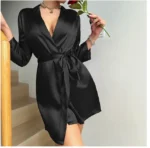 Women's Short Kimono Robe Silky Satin Sleepwear Soft Nightgown - Image 5