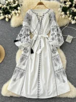 Bohemian Retro Ethnic Style Dress Women's New Spring Autumn Embroidered Lace Up - Image 6