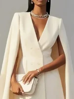 Women Fashion Commuter Solid Blazers Dress Office Double Breasted Waist Party Dress - Image 3