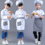 Kids Cook Tshirt Chef Uniform Children Kitchen Hat Cap Work Jackets Restaurant - Image 2