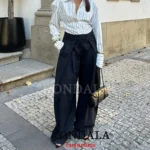 KONDALA Casual Chic Wide Leg Pants Women Office Lady Pockets Pleated Long Trousers - Image 5