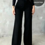 Lady's petite pure color casual elegant straight-leg long pants, suitable for daily outings office commutes