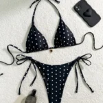 Sexy Bikini Set Black White Polka Dot 2 Piece Swimsuit for Women American Style Beach Bikini