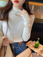 Autumn Winter Mock Neck Women Sweater Vintage Casual Slim Pullover Sweaters - Image 5