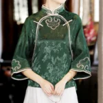 Chinese Ethnic Style Embroidery Women's Shirt Imitation Silk Buckle Tang Costume - Image 3