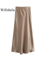 Willshela 2024 Black Satin Skirt Woman High Waist Elegant Long Skirts For Women - Image 4