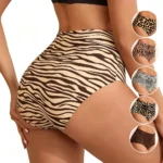 6PCS Women's Seamless Ice Silk Panties Female high Waist Plus Size Leopard Print Underwear