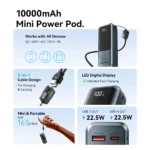 Vention 10000mAh Mini Power Bank 22.5w Portable Charger Built-in USB C Cable - Image 2