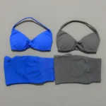 HISTELLO Gym Set 2 Piece Women Strappy Yoga Bra Top Workout Scrunch Shorts - Image 4