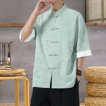 Men's Lightweight Mandarin Collar Printed Shirt Summer Chinese Style